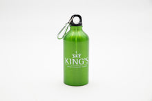 Load image into Gallery viewer, King&#39;s College Water Bottle, GreenYou will love the price and practicality of our aluminum water bottle.  Made for cold beverages. Aluminum bottle with plastic screw-on lid and gasket. Matching carabiner clip allows you to attach the bottle to your backpack or bike before you head out for the day. Environmentally friendly.
