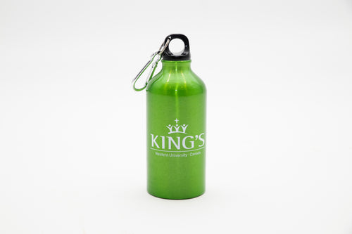 King's College Water Bottle, GreenYou will love the price and practicality of our aluminum water bottle.  Made for cold beverages. Aluminum bottle with plastic screw-on lid and gasket. Matching carabiner clip allows you to attach the bottle to your backpack or bike before you head out for the day. Environmentally friendly.