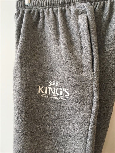 King's Sweat Pants, Graphite Heather.  Relax in our ultra cozy sweat pants with side pockets! These unisex pants are the perfect  thing for zoom meetings or lounging around after a busy day.  55% cotton, 45% polyester elastic waist with drawstring elastic cuffs