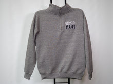 Load image into Gallery viewer, King&#39;s Mom Sweater. What a wonderful way to recognize all the King&#39;s &quot;Moms&quot; out there!  Soft heather grey, quarter zip sweater 52% Cotton, 48% Polyester Embroidered white and black logo
