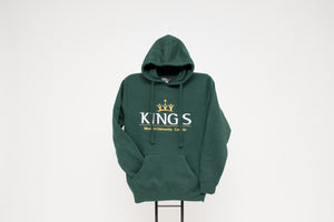 King's Hoodie, Green his cozy hoodie is our most popular item!   Features a beautifully embroidered two colour logo.  Wash and wear made with 50% cotton, 50% polyester.  Rich "King's" green is always a great choice.